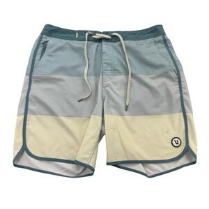 Vuori Shorts Mens 32 Blue Stripe Swim Trunks Drawstring Back Pocket Stretch
